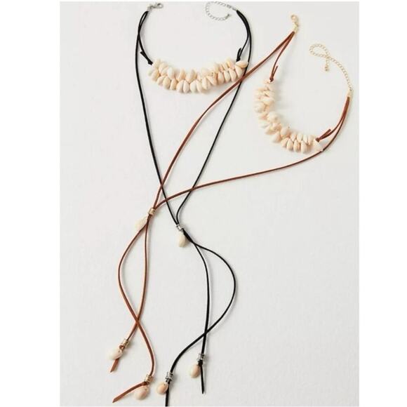 Free People Katie Leather Shell Choker NWT Layered Necklace Beach Bohemian Surf - Picture 12 of 16